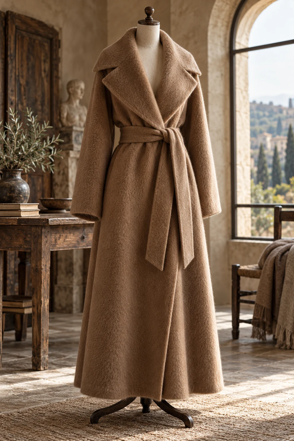 Cappotto color cammello su manichino