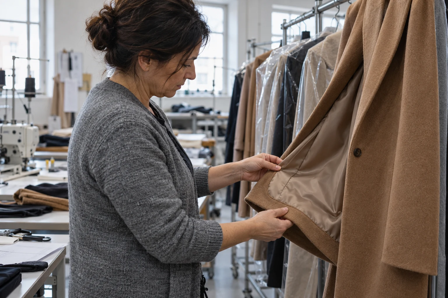 Controllo della fodera e delle finiture di un cappotto