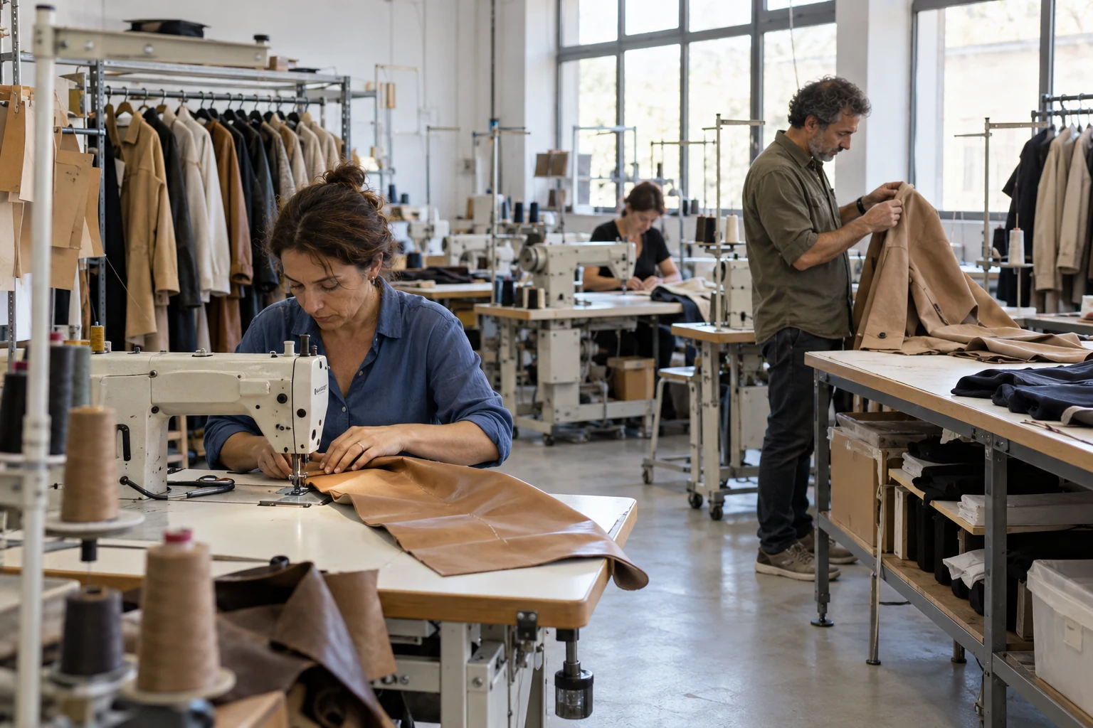 Postazioni di cucitura e lavorazione dei capi in laboratorio